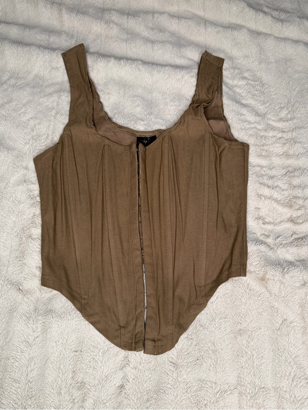 Brown Sleeveless Front-Zip Corset Top